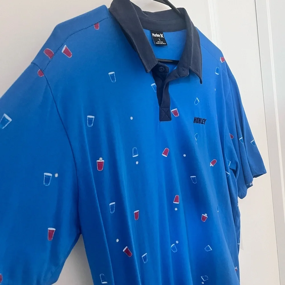 Hurley Blue Polo Shirt with Red and White Accents - Picture 3 of 8